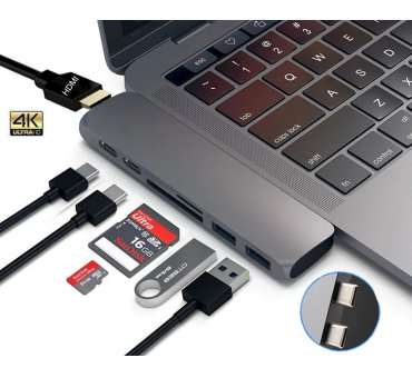 Хаб Thunderbolt Dual Type-C to Card reader/USB3.0/HDMI/Type-C Hub Silver